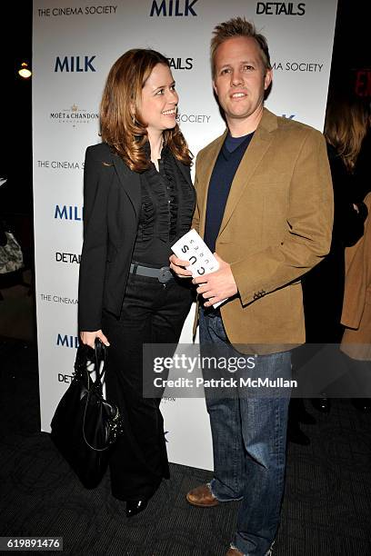 Jenna Fischer and Lee Kirk attend THE CINEMA SOCIETY & DETAILS host a screening of "MILK" at Landmark Sunshine Theater on November 18, 2008 in New...