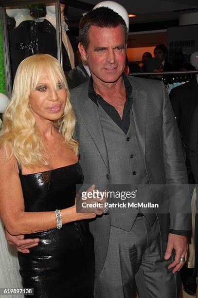 Donatella Versace and Paul Beck attend DONATELLA VERSACE celebrates the launch of VERSACE MENSWEAR at Barneys N.Y.C on March 18, 2008 in New York...