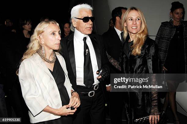 Franca Sozzani, Karl Lagerfeld and Rebekah McCabe attend Opening Party for MOBILE ART: CHANEL Contemporary Art Container in Central Park at Rumsey...