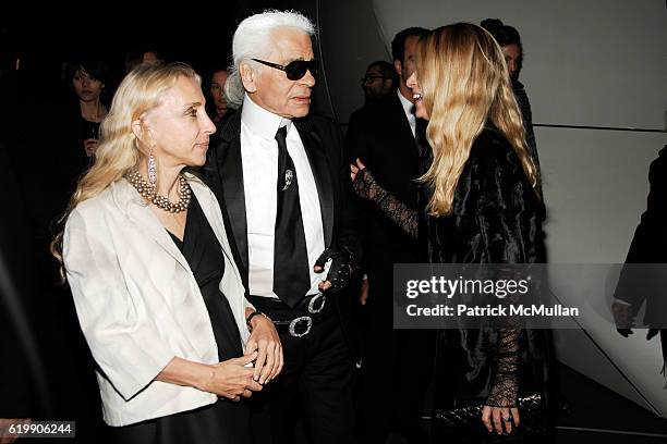 Franca Sozzani, Karl Lagerfeld and Rebekah McCabe attend Opening Party for MOBILE ART: CHANEL Contemporary Art Container in Central Park at Rumsey...