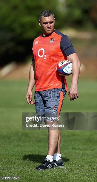 Jason Ryles, the former Australian rubgy league player, who has been brought in as assistant defence coach looks on during the England training...