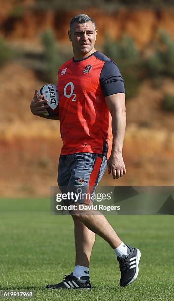 Jason Ryles, the former Australian rubgy league player, who has been brought in as assistant defence coach looks on during the England training...