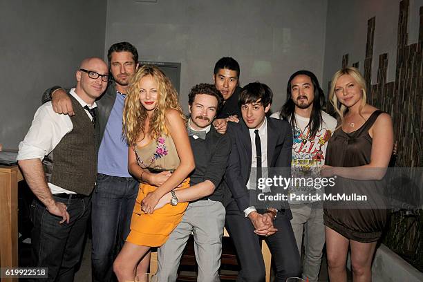 Scott Shooman, Gerard Butler, Bijou Phillips, Danny Masterson, Rick Yune, Mark Ronson, Steve Aoki and Laura Prepon attend SHIN Restaurant Opening at...