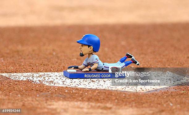 Texas Rangers second baseman Rougned Odor bobblehead before the MLB game between the Toronto Blue Jays and Texas Rangers at Globe Life Park in...