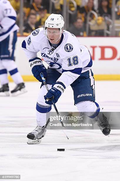 Tampa Bay Lightning left wing Ondrej Palat brings the puck up ice during the third period. The Tampa Bay Lightning won 3-1 in Game One of the 2016...