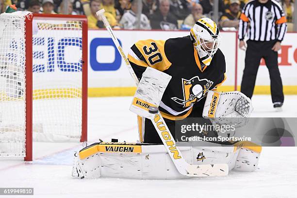 Pittsburgh Penguins goalie Matt Murray makes a save during the third period. The Tampa Bay Lightning won 3-1 in Game One of the 2016 NHL Stanley Cup...