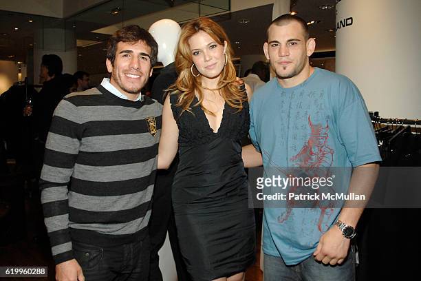 Kenny Florian, Mandy Moore and Jon Fitch attend FIGHTER: THE FIGHTERS OF THE UFC Book Publication Party at Barney's on October 7, 2008 in New York...