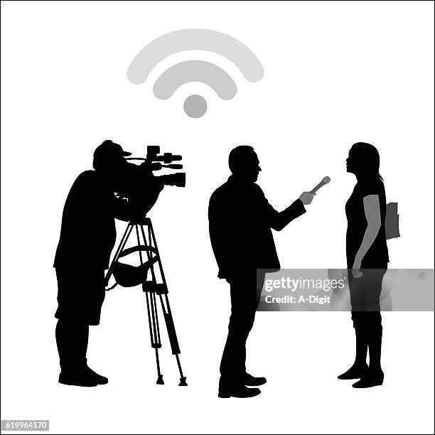 public news interview - woman body contour standing stock illustrations