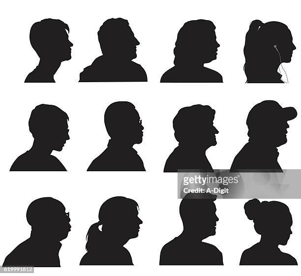 profile silhouette heads - males stock illustrations