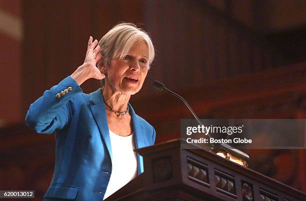 Dr. Jill Stein, Green Party presidential candidate, speaks as a rally at Old South Church in Boston on Oct. 30, 2016.