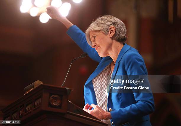 Dr. Jill Stein, Green Party presidential candidate, speaks as a rally at Old South Church in Boston on Oct. 30, 2016.