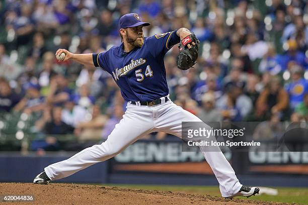 Milwaukee Brewers Pitcher Michael Blazek [10236] throws a pitch as the Los Angeles Angels take on the Milwaukee Brewers at Miller Park in Madison, WI.
