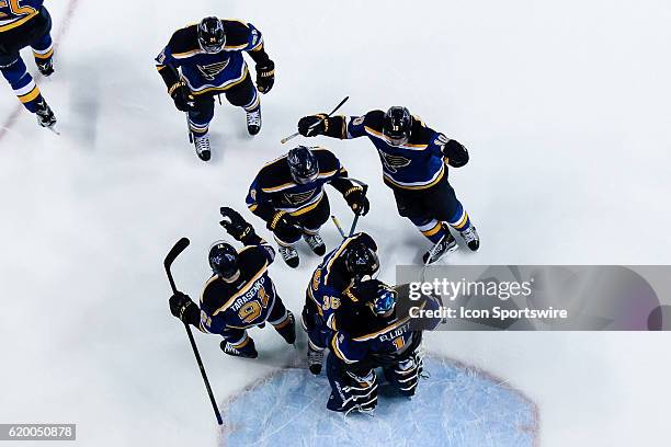 The St. Louis Blues celebrated their victory during a NHL Western Conference Round 2 - Game 3 Stanley Cup Playoff matchup between the Dallas Stars...