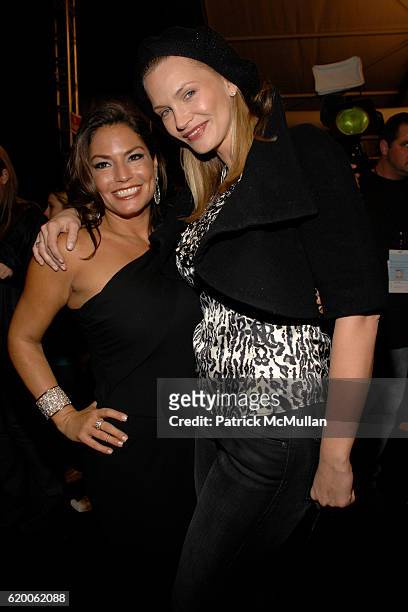 Andrea Bernholtz and Natasha Henstridge attend ROCK AND REPUBLIC - NOIR Fall/Winter 2008 Fashion Show at The Tent on February 2, 2008 in New York...