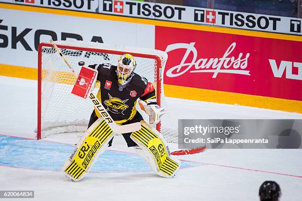 Jussi Markkanen of Lappeenranta during the Champions Hockey League Round of 16 match between SaiPa Lappeenranta and Vaxjo Lakers at Kisapuisto on...