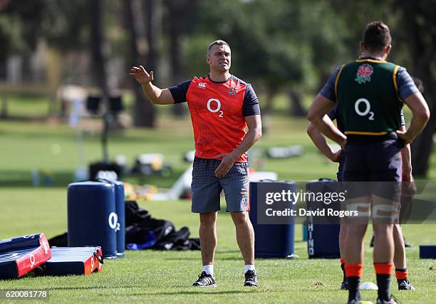 Jason Ryles, the former Australian rubgy league player, who has been brought in as assistant defence coach looks on during the England training...