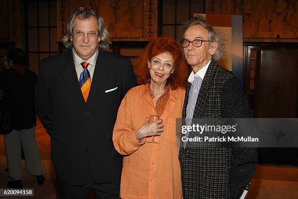 Donald Sultan, Jeanne-Claude and Christo attend In Memoriam: Jeanne-Claude Denat de Guillebon 1935 ñ 2009 at Steven Kasher Gallery on February 15,...