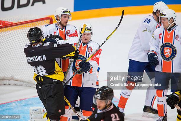 Action in front of Vaxjo goal during the Champions Hockey League Round of 16 match between SaiPa Lappeenranta and Vaxjo Lakers at Kisapuisto on...