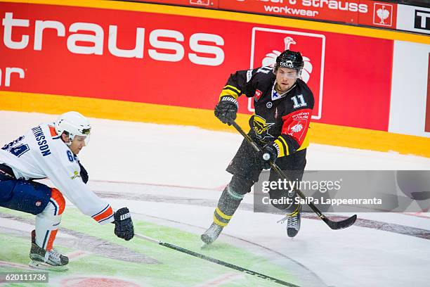 Tomi Leivo of Lappeenranta during the Champions Hockey League Round of 16 match between SaiPa Lappeenranta and Vaxjo Lakers at Kisapuisto on November...