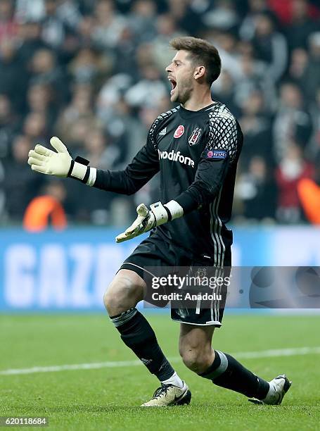 Goalkeeper of Besiktas Fabricio Agosto Ramirez reacts during the UEFA Champions League football match between Besiktas and Napoli at the Vodafone...