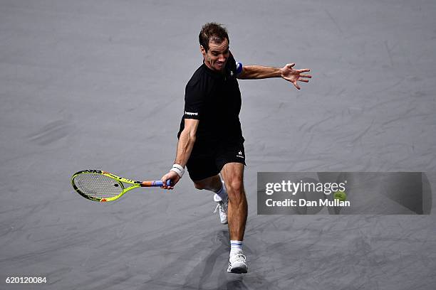 Richard Gasquet of France plays a forehand against Steve Johnson of the United States during the Mens Singles second round match on day two of the...