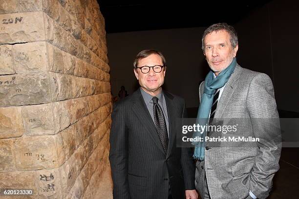 Michael Ovitz and Arne Glimcher attend Opening Reception of Michal Rovner: MAKOM II at Pace Wildenstein on February 12, 2008 in New York City.