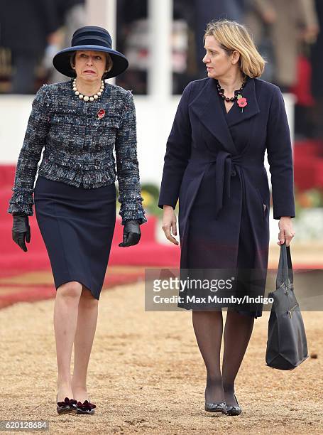 Prime Minister Theresa May and Home Secretary Amber Rudd attend the Ceremonial Welcome for the President of Colombia at Horse Guards Parade on...
