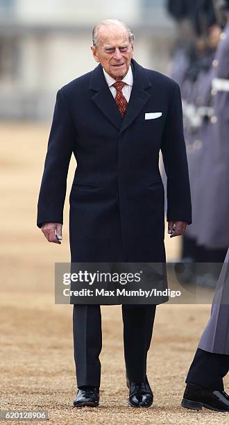 Prince Philip, Duke of Edinburgh attends the Ceremonial Welcome for the President of Colombia at Horse Guards Parade on November 1, 2016 in London,...