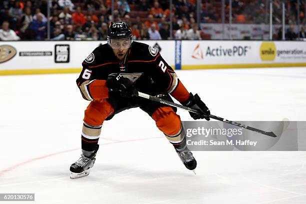 Emerson Etem of the Anaheim Ducks skates during the third period of a game against the Nashville Predators at Honda Center on October 26, 2016 in...