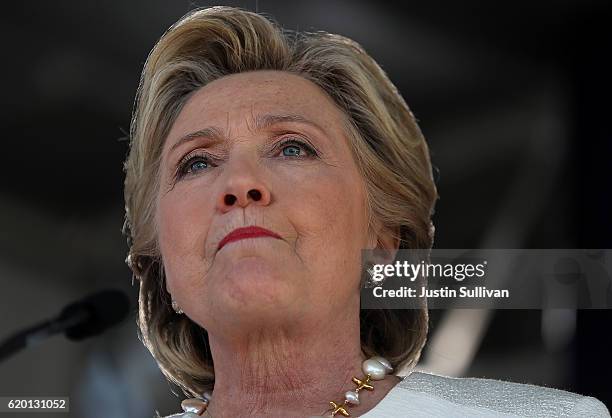 Democratic presidential nominee former Secretary of State Hillary Clinton speaks during a campaign rally at Pasco-Hernando State College East Campus...