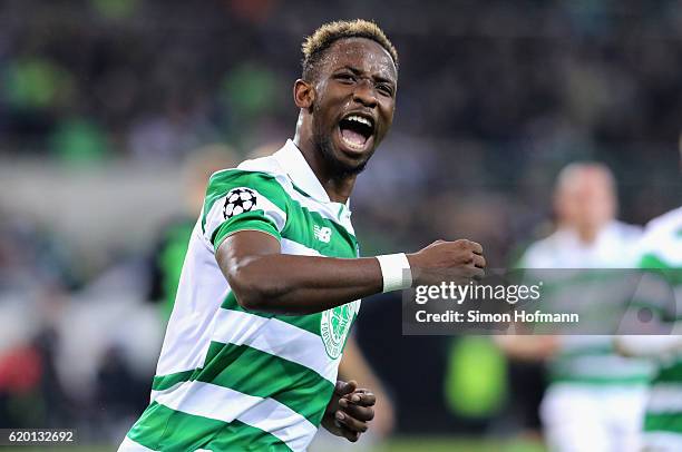 Moussa Dembele of Celtic celebrates scoring his sides first goal during the UEFA Champions League Group C match between VfL Borussia Moenchengladbach...