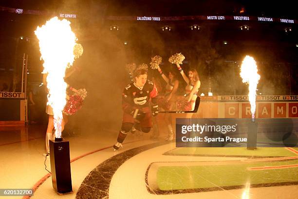 Jiri Cernoch of HC Sparta Prague steps on the ice before the Champions Hockey League Round of 16 match between Sparta Prague and HV71 Jonkoping at O2...