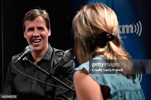 Mindy Thomas , host of The Absolutely Mindy Show on SiriusXM's Kid's Place Live hosts "Diary of a Wimpy Kid" author Jeff Kinney at SiriusXM studios...