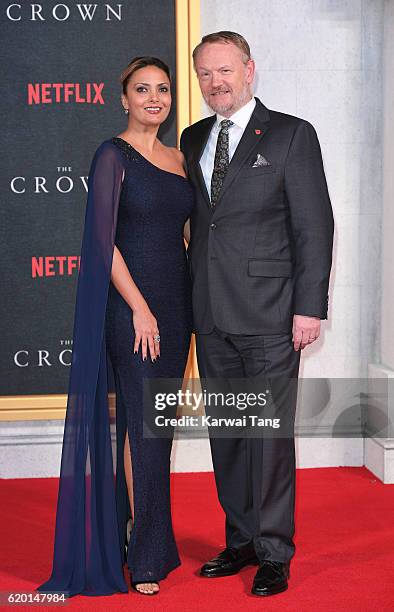 Allegra Riggio and Jared Harris attend the world premiere of "The Crown" at Odeon Leicester Square on November 1, 2016 in London, England.