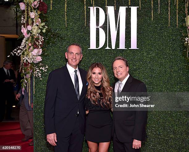 President and CEO of BMI Mike O'Neill, singer Jessie James Decker, and Vice President, Writer/Publisher Relations at BMI Jody Williams attend the...