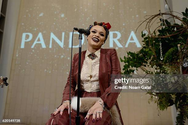 Singer Andra Day performs at PANDORA Jewelry VIP Holiday Event on November 1, 2016 in New York City.