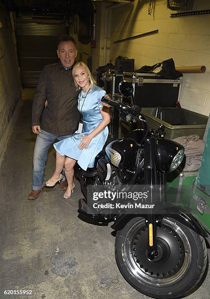 Bruce Springsteen and Co-founder of Bob Woodruff Foundation Lee Woodruff are seen backstage as The New York Comedy Festival and The Bob Woodruff...