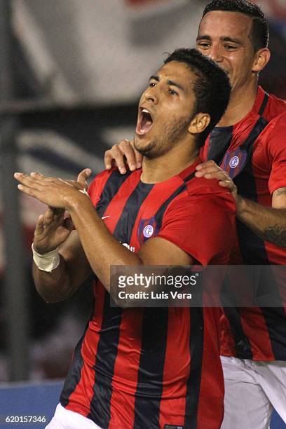 Cecilio Dominguez of Cerro Porteño celebrates after scoring his team's first goal during a first leg match between Cerro Porteño and Atletico...