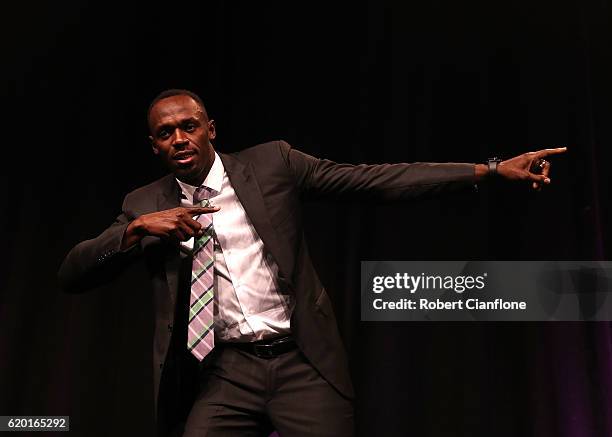 Olympic champion Usain Bolt poses during the VRC Oaks Club Luncheon at Crown Palladium on November 2, 2016 in Melbourne, Australia.