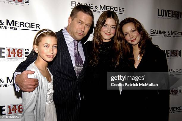 Hailey Baldwin, Stephen Baldwin, Alaia Bladwin and Kennya Baldwin attend Baume Mercier and Love146 Fund Raiser at Helen Mills Event Space on November...