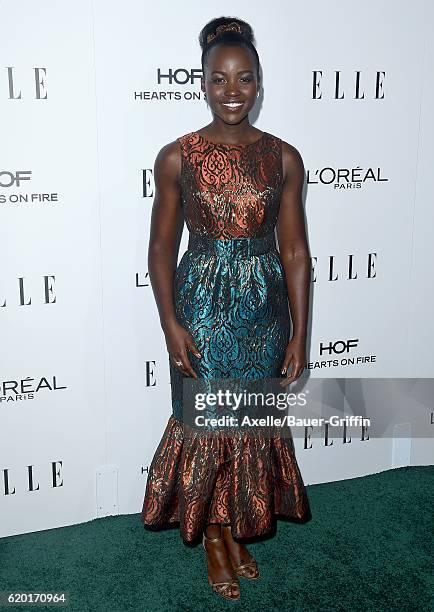 Actress Lupita Nyong'o arrives at the 23rd Annual ELLE Women In Hollywood Awards at Four Seasons Hotel Los Angeles at Beverly Hills on October 24,...