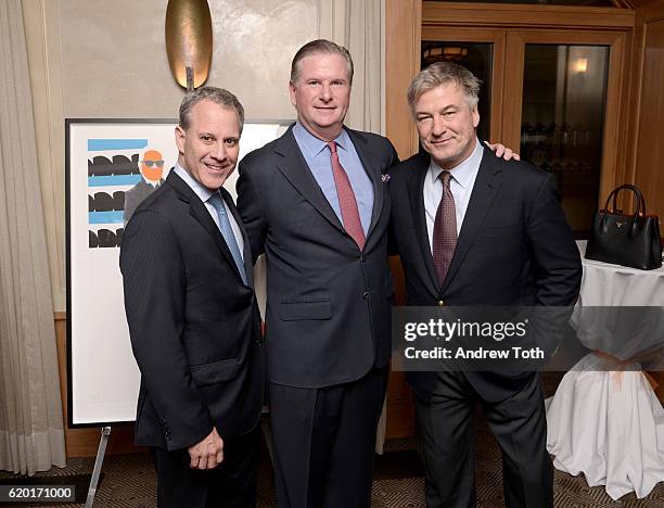 New York Attorney General Eric Schneiderman, President of People for the American Way Michael Keegan, and Alec Baldwin attend attend the "Get Out The...