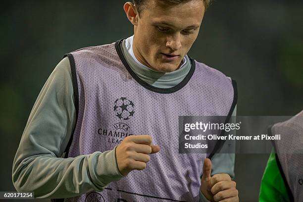 Midfielder Liam Henderson of Celtic FC Glasgow 1888 warming up during the UEFA Champions League group C match between VfL Borussia Moenchengladbach...