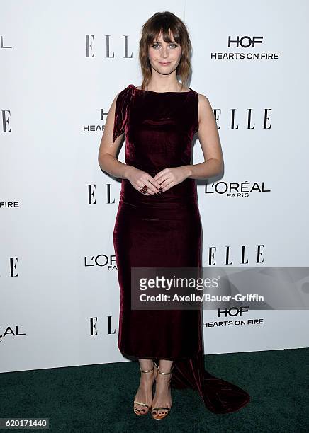 Actress Felicity Jones arrives at the 23rd Annual ELLE Women In Hollywood Awards at Four Seasons Hotel Los Angeles at Beverly Hills on October 24,...