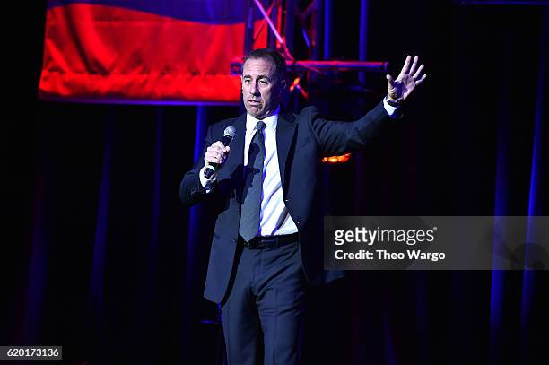 Jerry Seinfeld performs on stage during 10th Annual Stand Up For Heroes at The Theater at Madison Square Garden on November 1, 2016 in New York City.