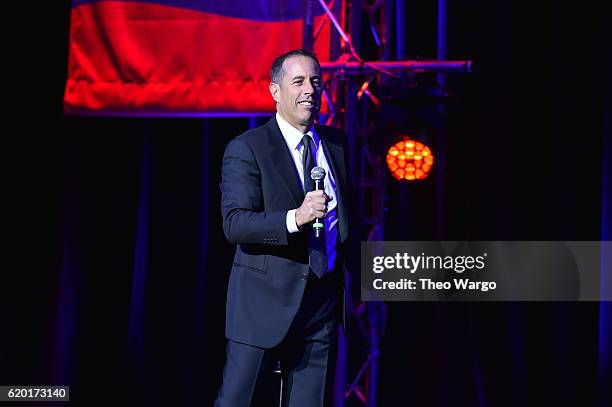 Jerry Seinfeld performs on stage during 10th Annual Stand Up For Heroes at The Theater at Madison Square Garden on November 1, 2016 in New York City.