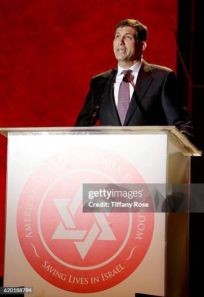 Israel's Consul General in Los Angeles Sam Grundwerg speaks onstage during the American Friends Of Magen David Adom's Red Star Ball at The Beverly...