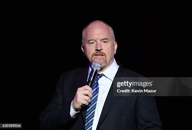 Louis C.K. Performs on stage as The New York Comedy Festival and The Bob Woodruff Foundation present the 10th Annual Stand Up for Heroes event at The...