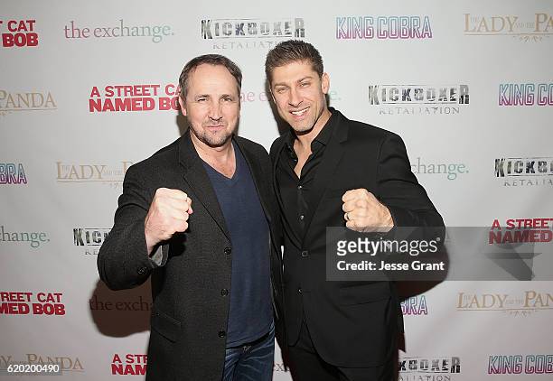 Steven Swadling and Alain Moussi attend AFM'16 The Exchange's 5 Year Anniversary Celebration on November 1, 2016 in Santa Monica, California.