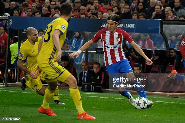 Filipe Luis of Atletico Madrid in action during the UEFA Champions League Group D match between Club Atletico de Madrid and FC Rostov at Vincente...